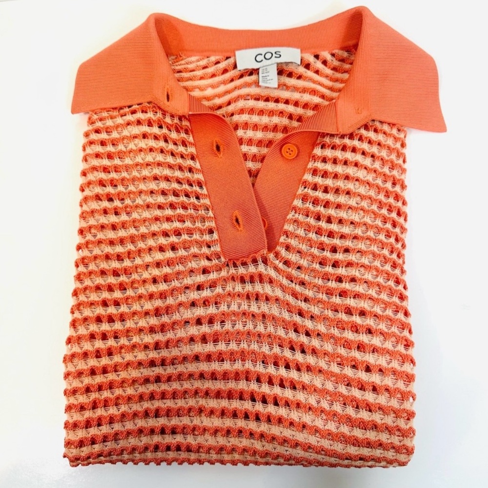 COS Orange Crochet Knit Pullover Collared Top Size S - Picture 8 of 8
